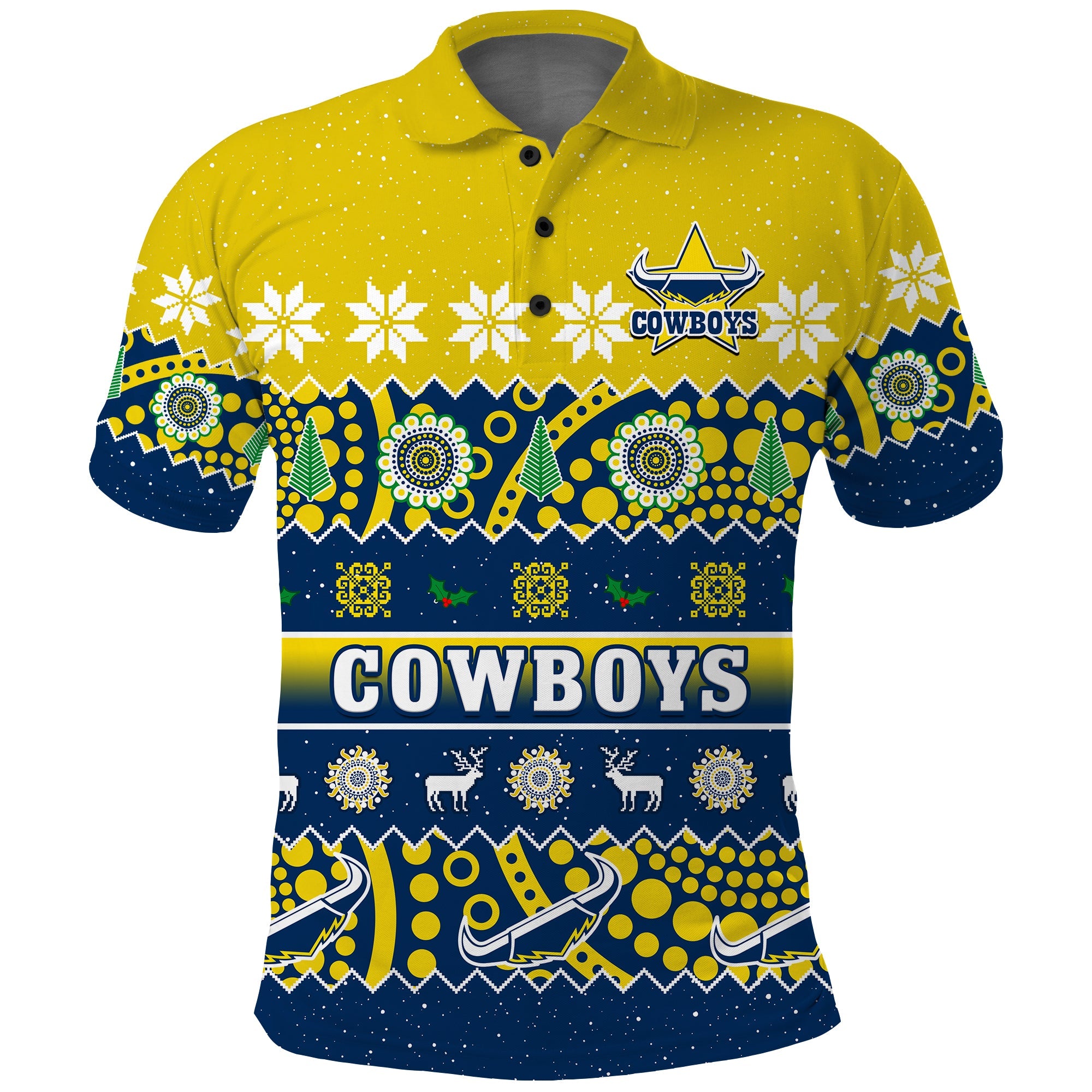 custom-personalised-cowboys-christmas-polo-shirt-aboriginal-art-merry-xmas