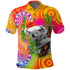 custom-personalised-australia-koala-aboriginal-polo-shirt-rainbow-tie-dye-merry-christmas