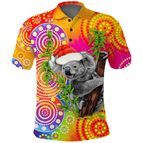 custom-personalised-australia-koala-aboriginal-polo-shirt-rainbow-tie-dye-merry-christmas