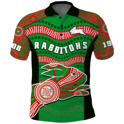 rabbitohs-rugby-polo-shirt-souths-1908-aboriginal-dot-painting-go-bunnies