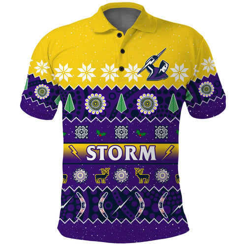 custom-personalised-melbourne-storm-christmas-polo-shirt-aboriginal-art-merry-xmas