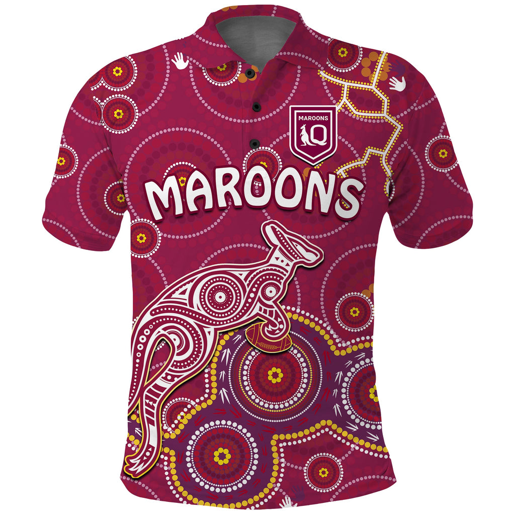 custom-text-and-number-maroons-rugby-polo-shirt-kangaroo-indigenous-pattern-unique-version