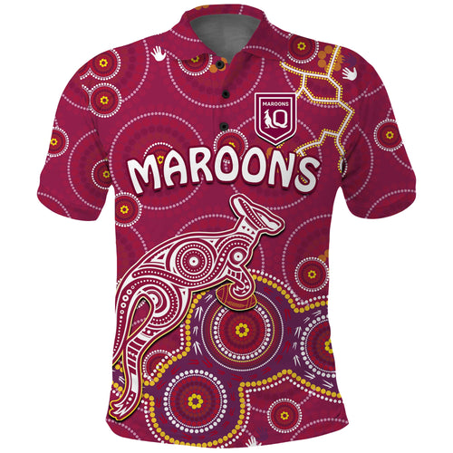 custom-text-and-number-maroons-rugby-polo-shirt-kangaroo-indigenous-pattern-unique-version
