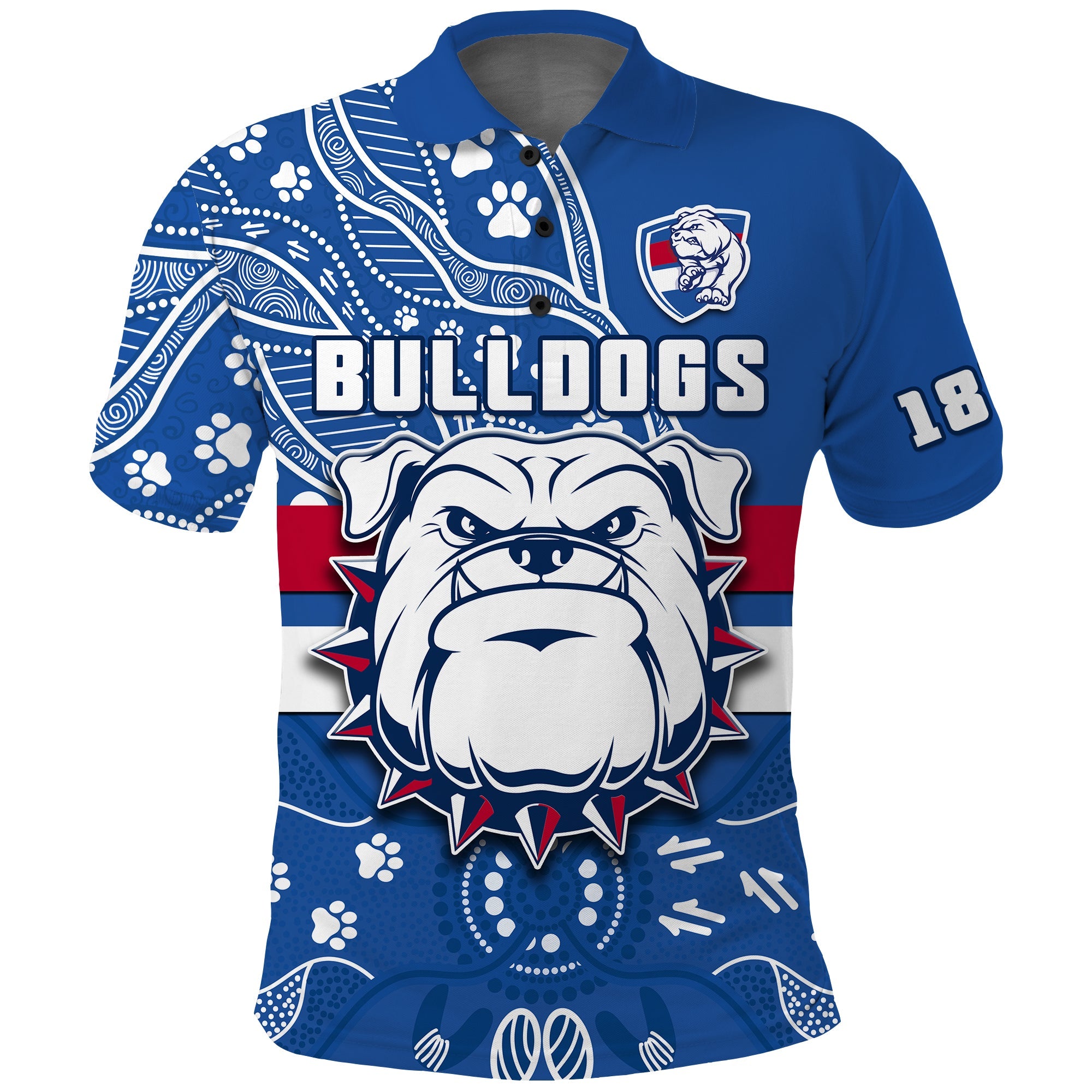 custom-text-and-number-bulldogs-football-polo-shirt-scraggers-1877-aboriginal-dot-painting-newest-version