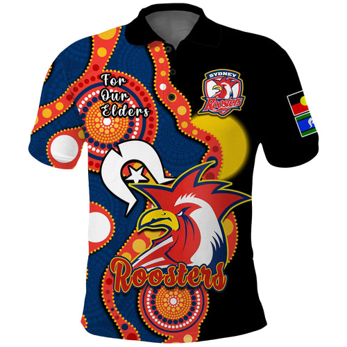 roosters-rugby-naidoc-2023-polo-shirt-tricolours-for-our-elders-indigenous-art
