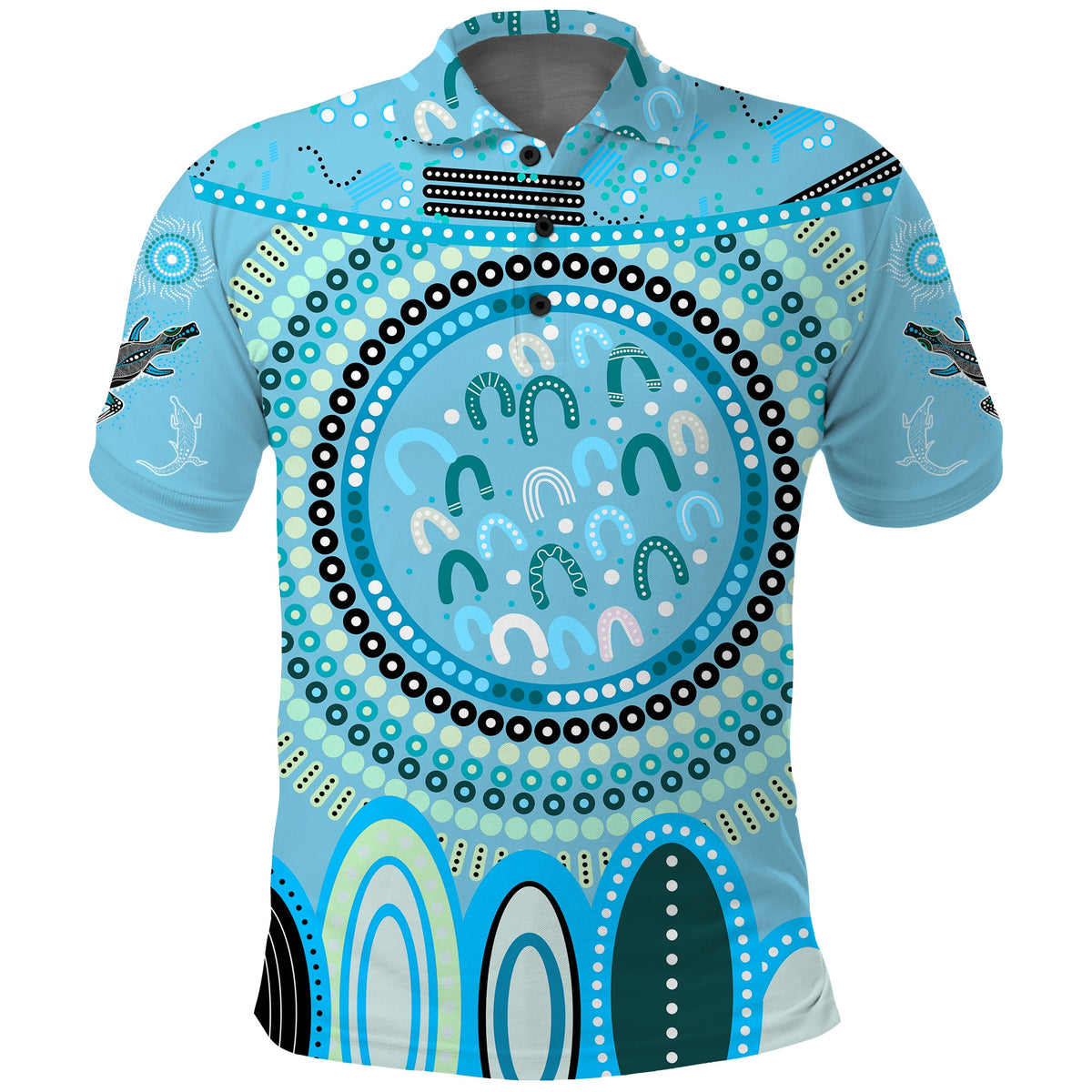 custom-text-and-number-aboriginal-stand-up-polo-shirt-circle-dot-with-lizard-version-blue