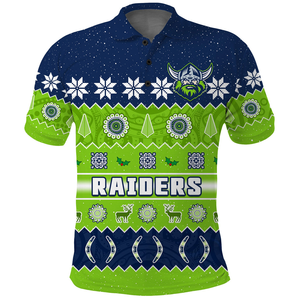custom-personalised-raiders-christmas-polo-shirt-the-green-machine-aboriginal-art-merry-xmas