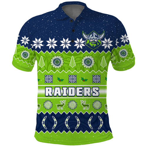 custom-personalised-raiders-christmas-polo-shirt-the-green-machine-aboriginal-art-merry-xmas