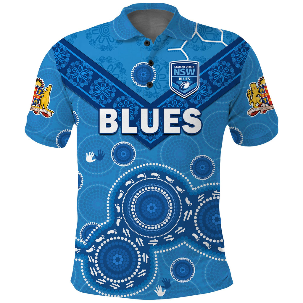 custom-text-and-number-nsw-blues-rugby-polo-shirt-new-south-wales-aboriginal-dot-painting-unique-version