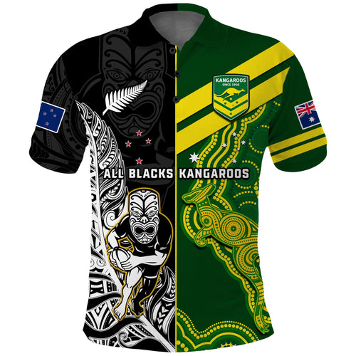 custom-personalised-australia-kangaroos-and-all-black-rugby-polo-shirt-aboriginal-mix-nz-maori-fern