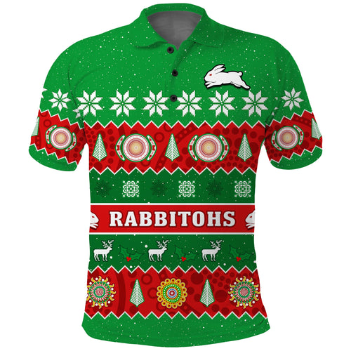 custom-personalised-rabbitohs-christmas-polo-shirt-souths-aboriginal-art-merry-xmas
