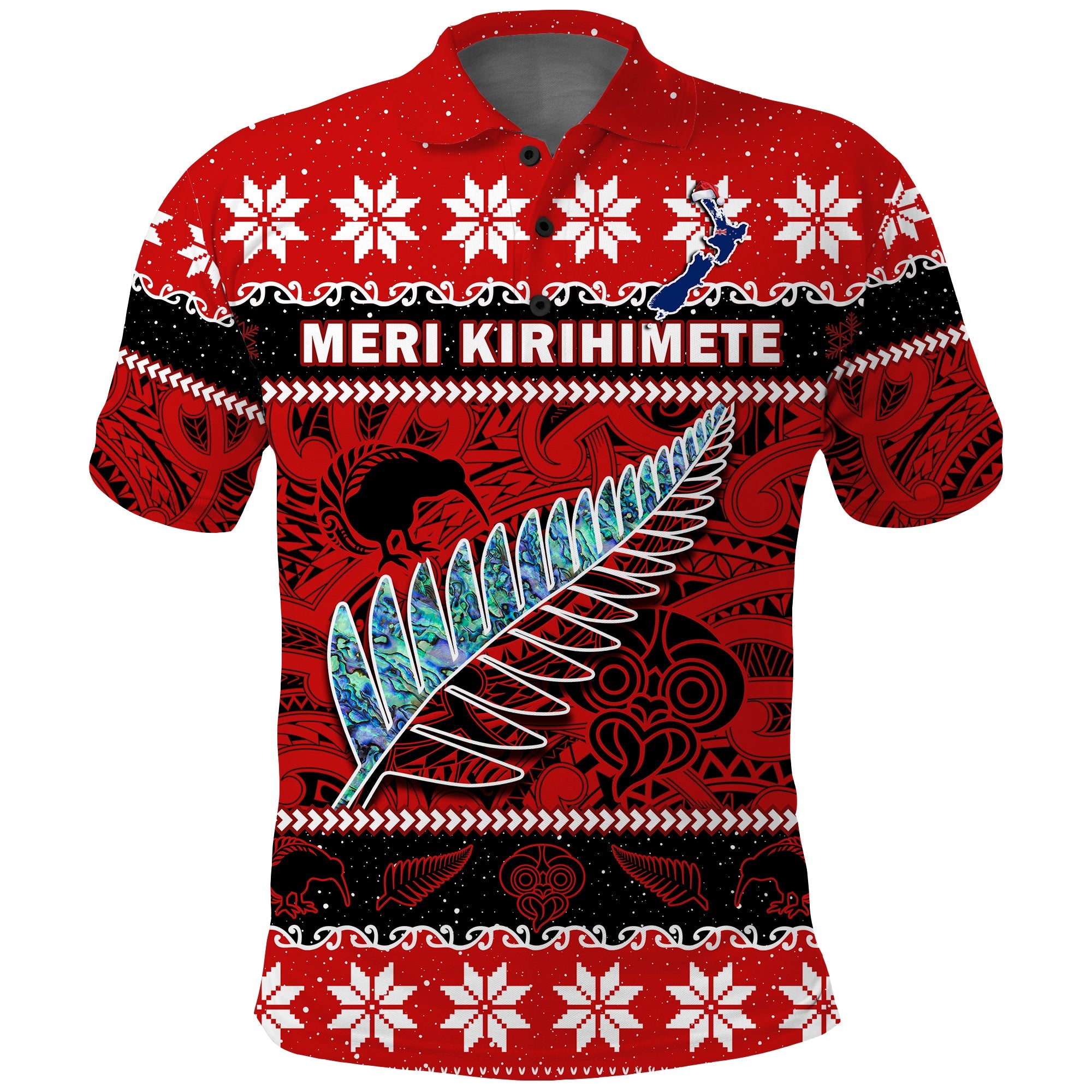 custom-personalised-new-zealand-christmas-polo-shirt-paua-shell-silver-fern-meri-kirihimete