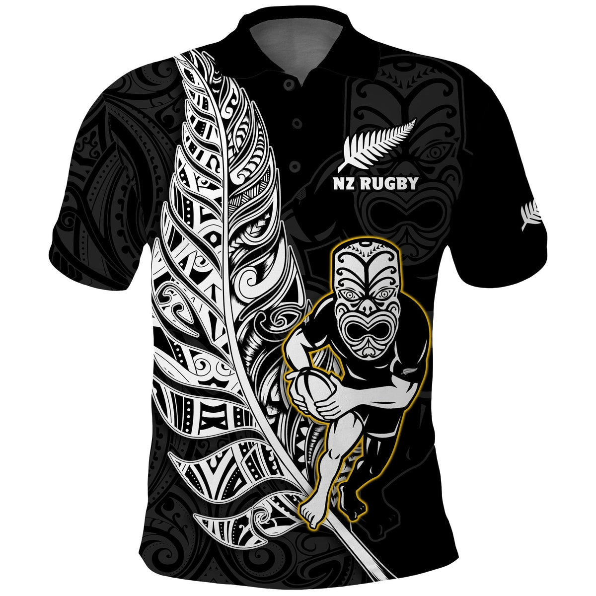 custom-text-and-number-new-zealand-silver-fern-rugby-polo-shirt-all-black-maori-version-black