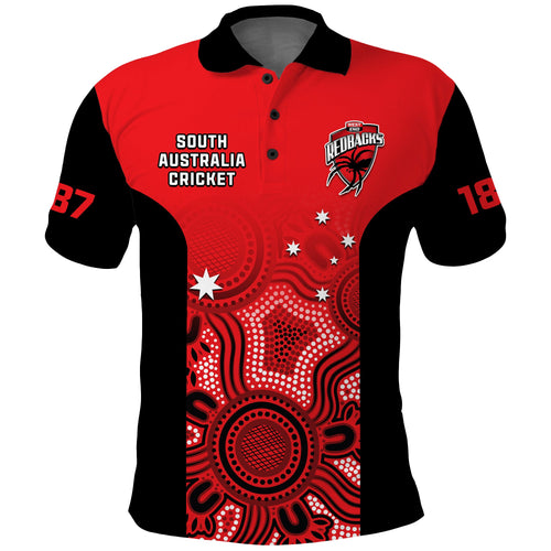 custom-text-and-number-south-australia-cricket-2023-polo-shirt-west-end-redbacks-sheffield-shield-indigenous