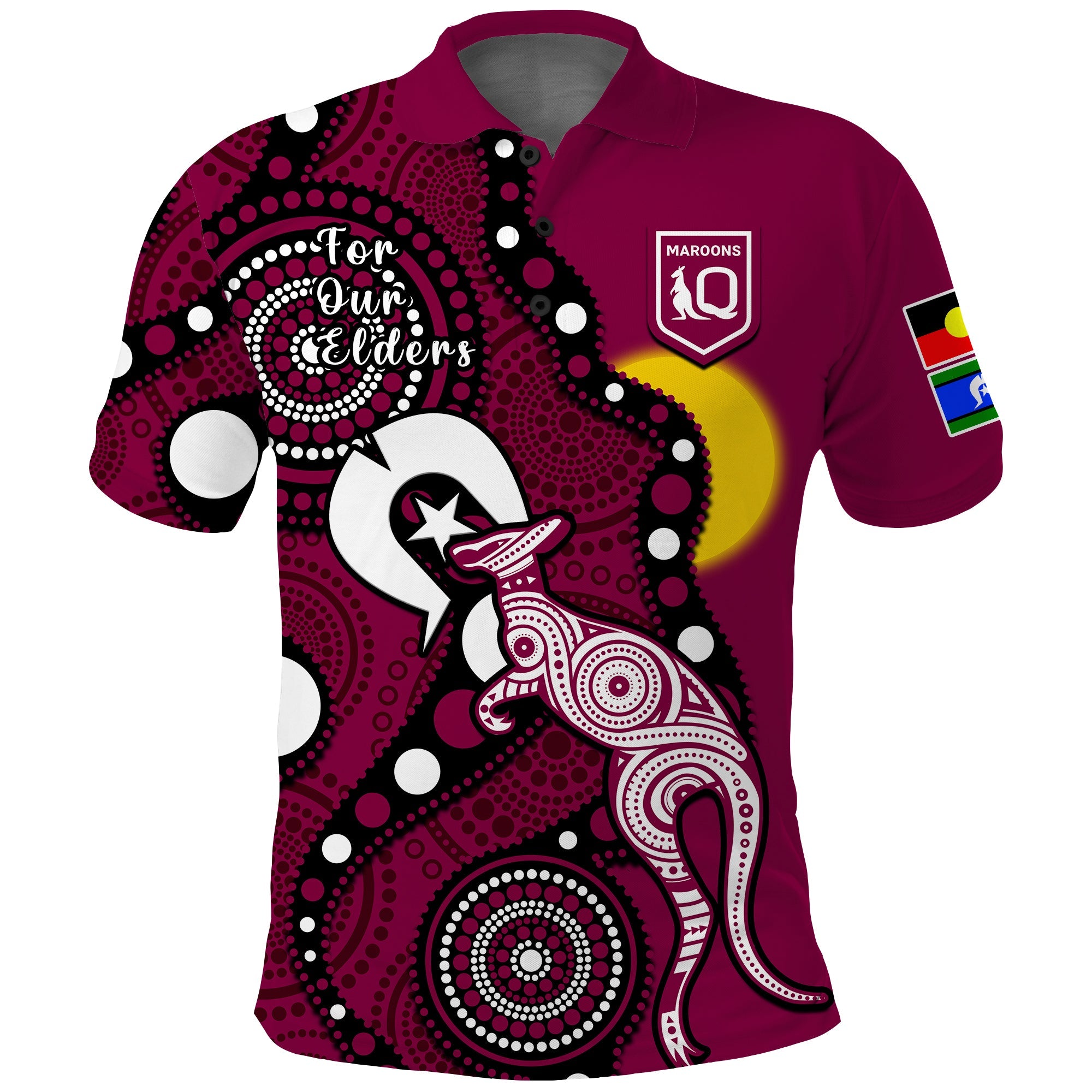 maroons-rugby-naidoc-2023-polo-shirt-qld-for-our-elders-indigenous-art