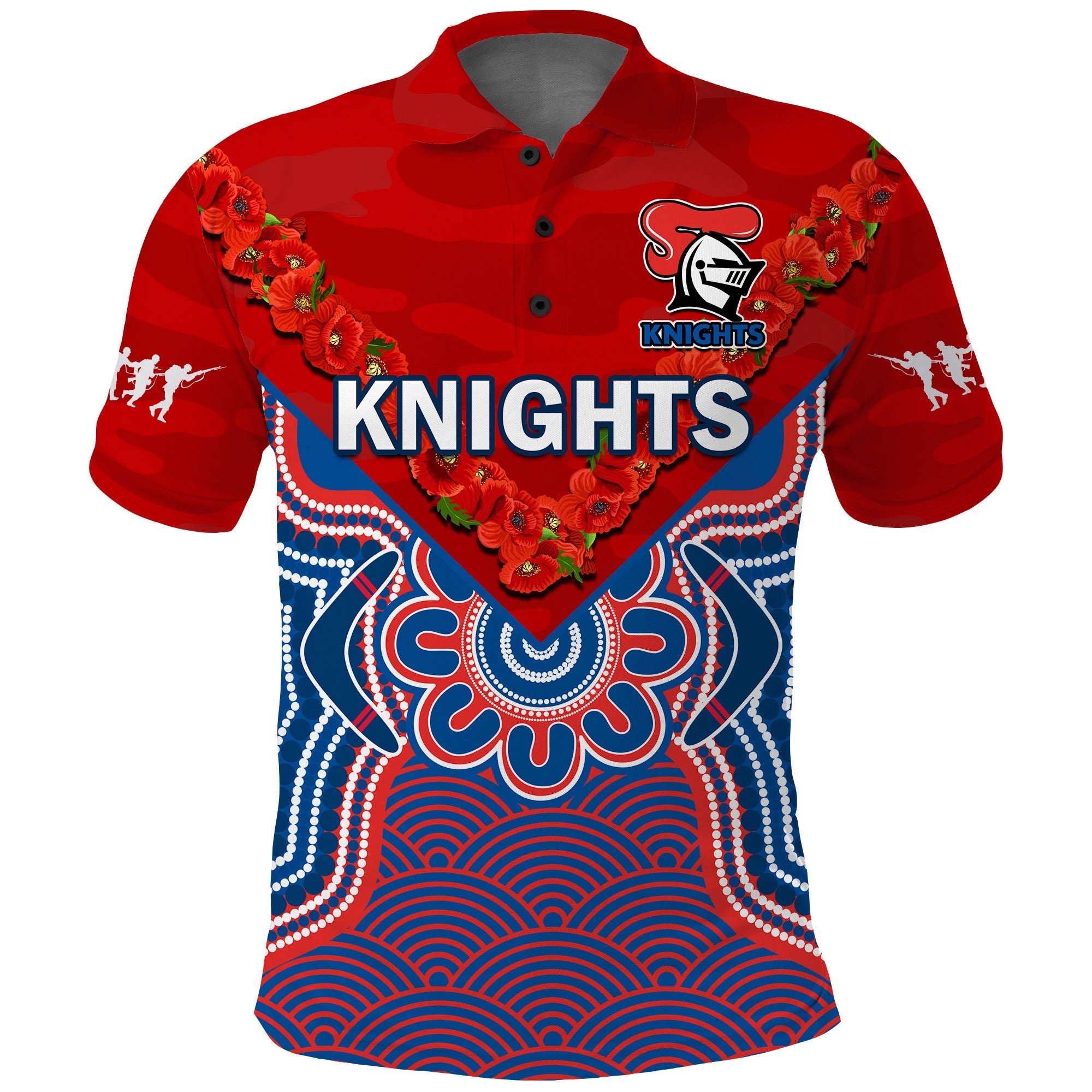 custom-text-and-number-knights-anzac-2023-polo-shirt-camouflage-poppy-mix-aboriginal