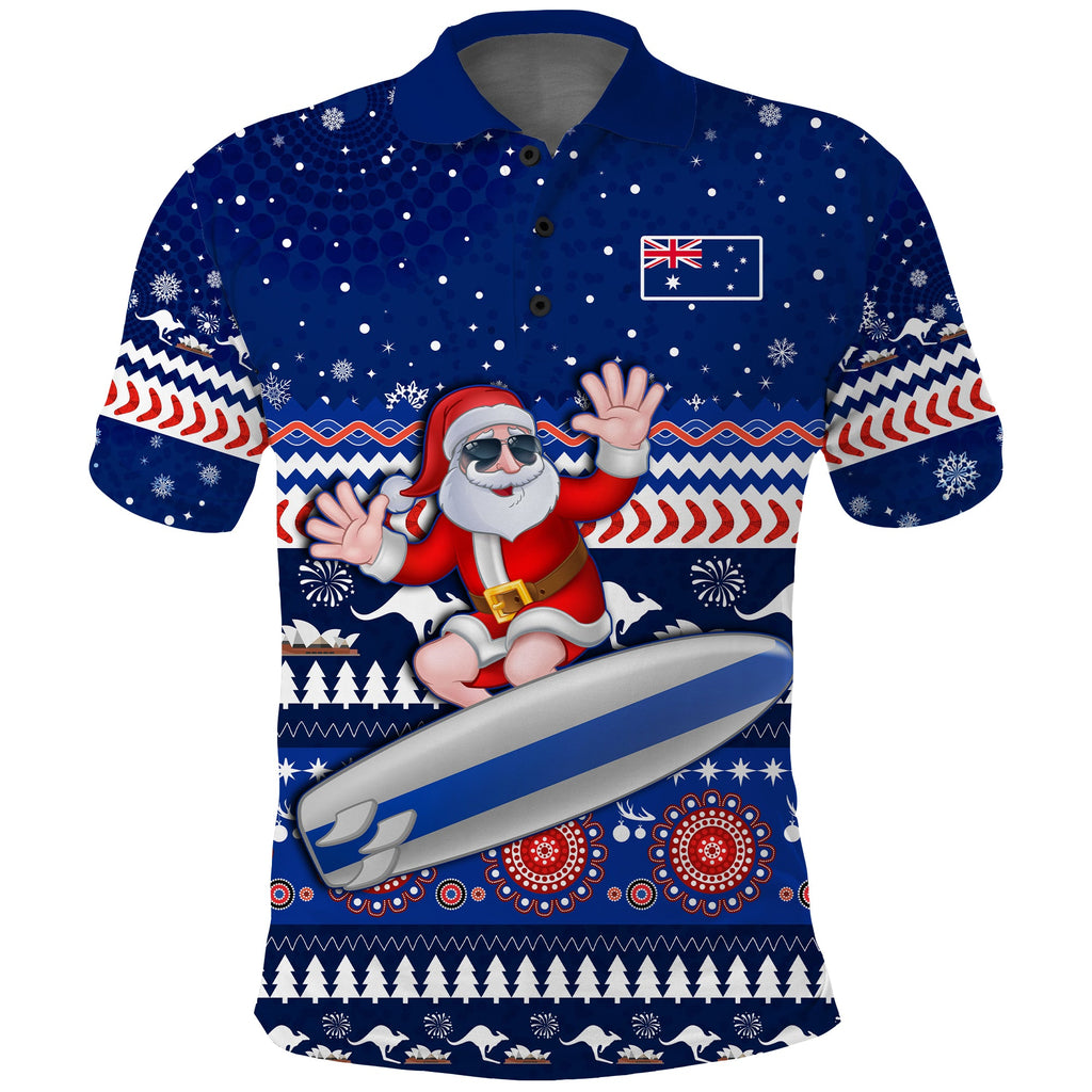 australia-christmas-polo-shirt-aussie-aboriginal-santa-claus-is-surfing-with-kangaroo