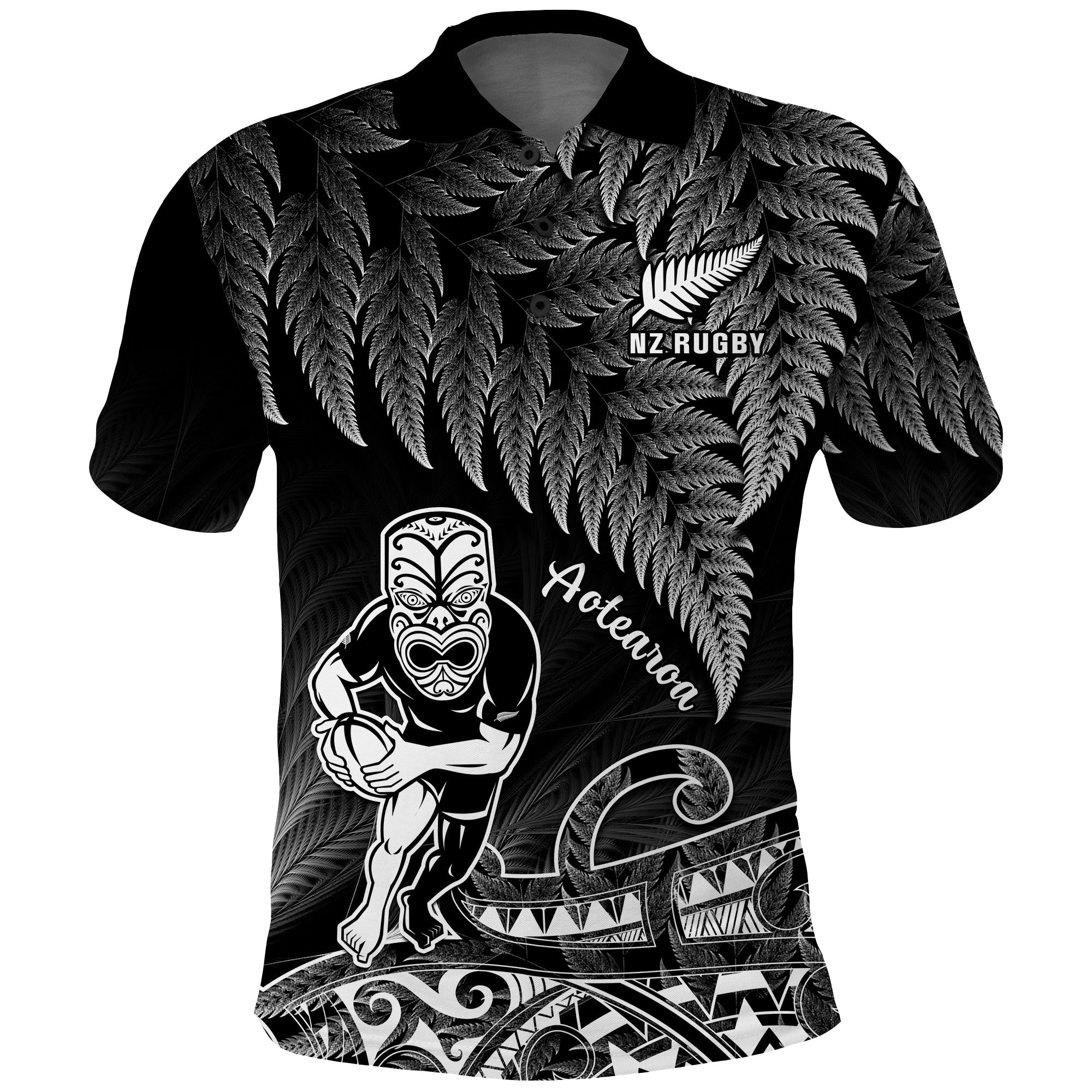 custom-text-and-number-new-zealand-silver-fern-rugby-polo-shirt-all-black-koru-maori