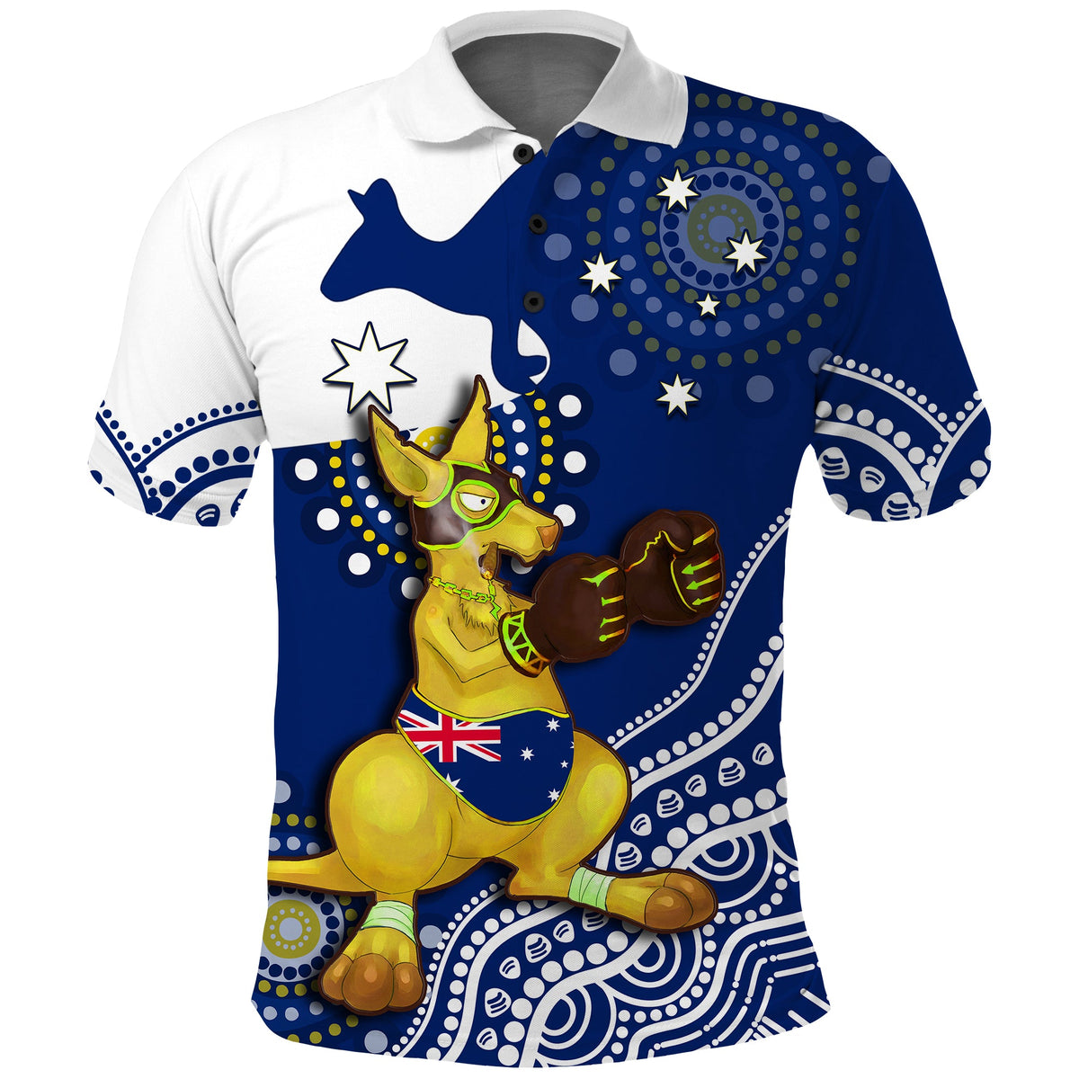 australia-polo-shirt-boxing-kangaroo-indigenous-flag-color-art