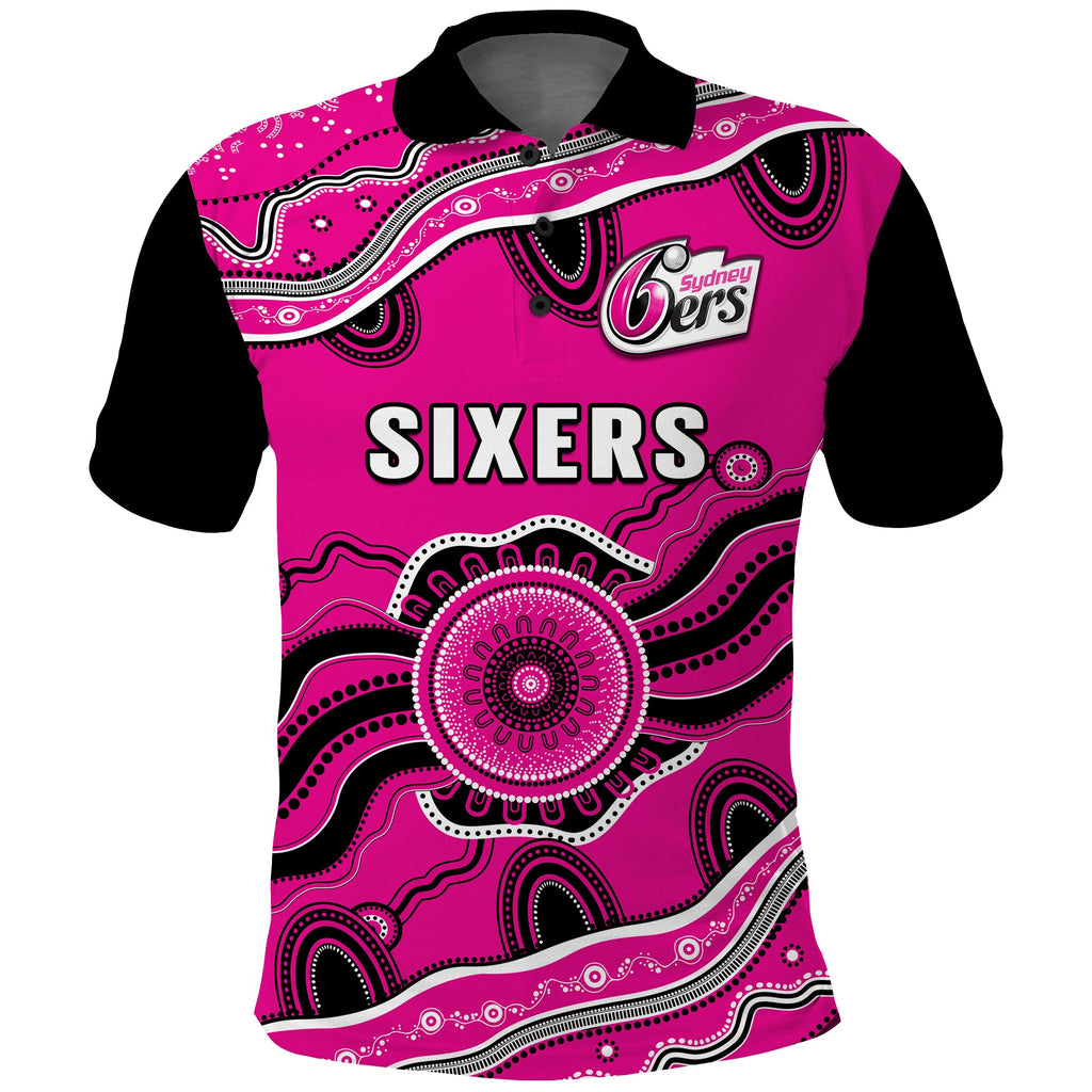 custom-text-and-number-sixers-cricket-polo-shirt-sydney-aboriginal-painting