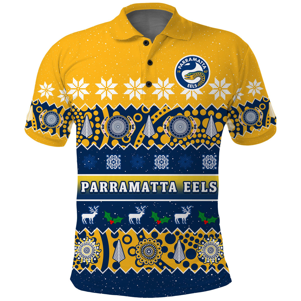 custom-personalised-parramatta-eels-christmas-polo-shirt-parra-aboriginal-art-merry-xmas