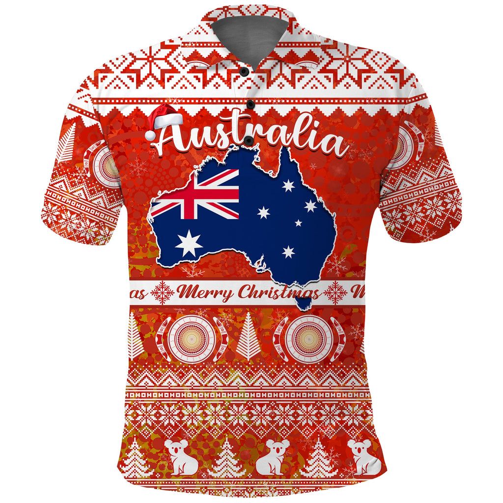 custom-personalised-australia-polo-shirt-australian-map-aboriginal-painting-merry-christmas