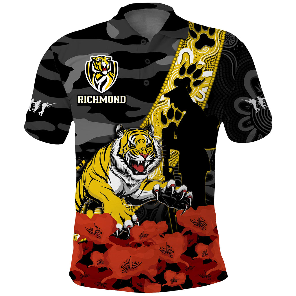 custom-text-and-number-richmond-football-anzac-2023-polo-shirt-tigers-aboriginal-mix-poppy-camouflage