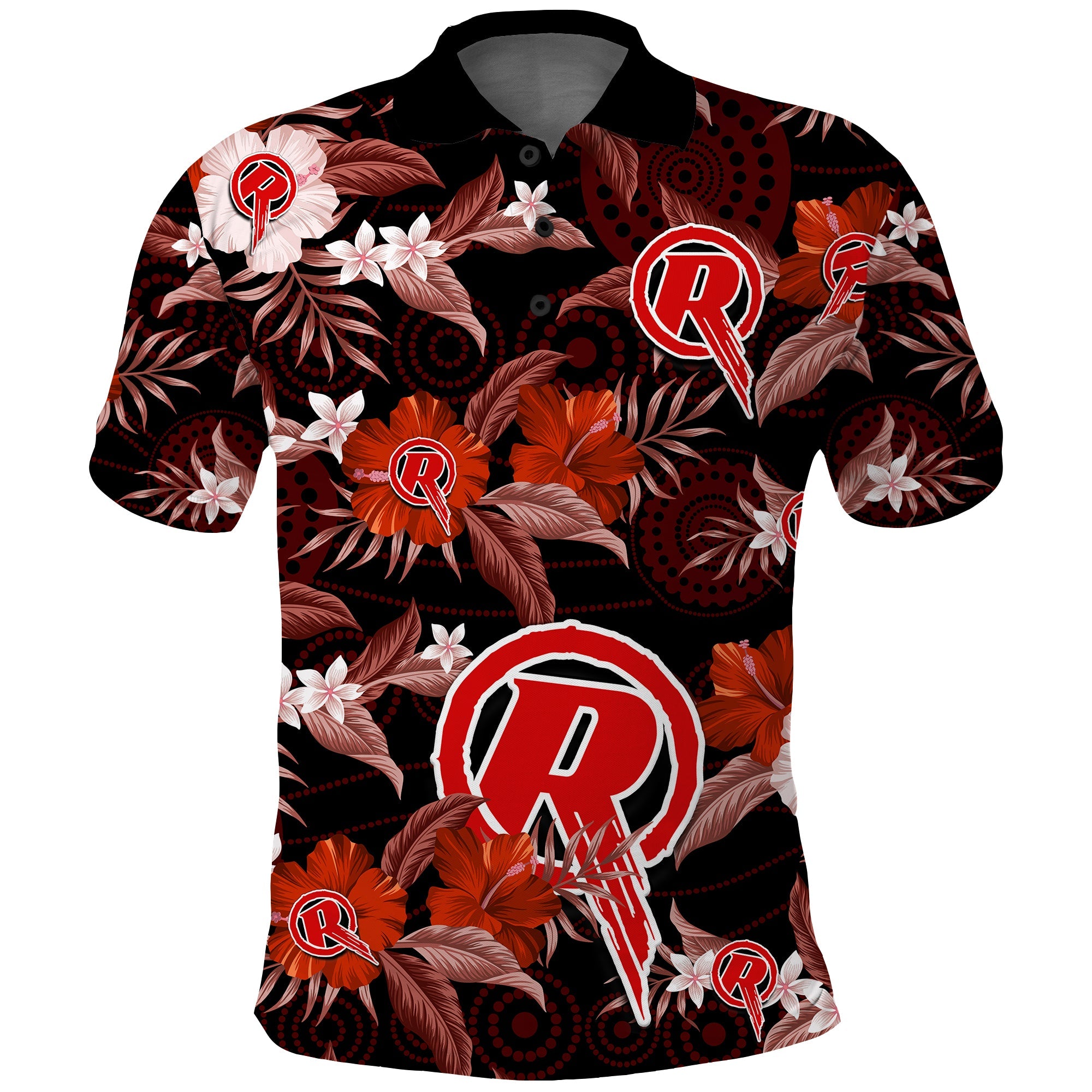 melbourne-renegades-cricket-polo-shirt-aboriginal-art-mix-tropical-flowers
