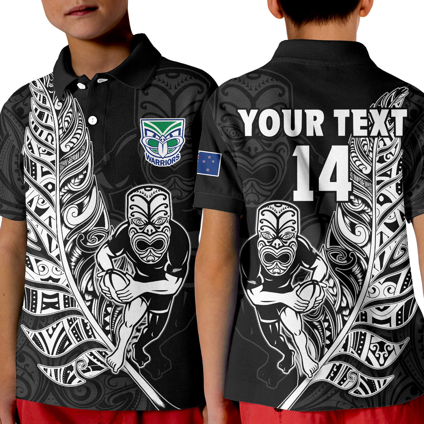 custom-text-and-number-new-zealand-tiki-rugby-polo-shirt-kid-nz-warriors-fern-maori-style