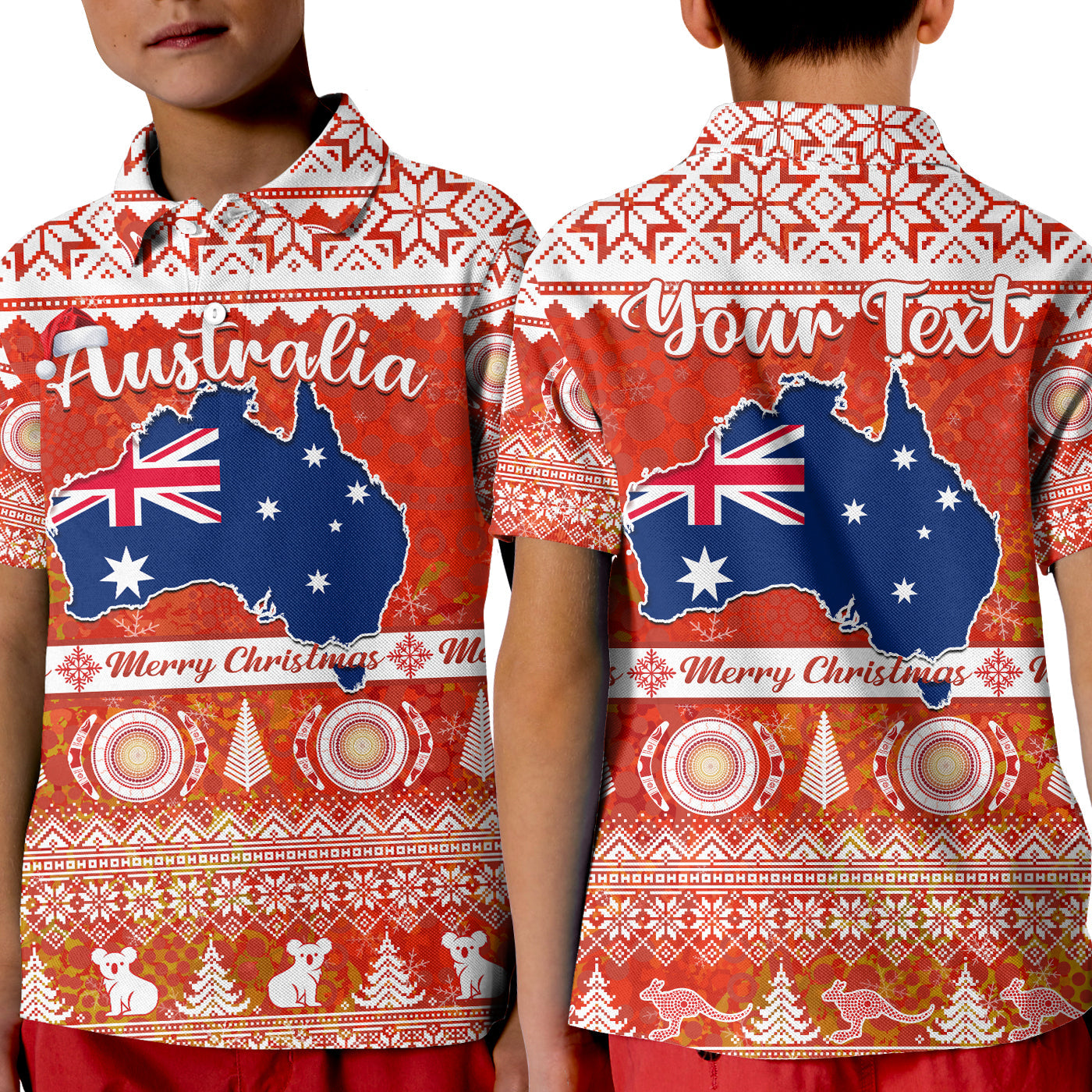 custom-personalised-australia-polo-shirt-australian-map-aboriginal-painting-merry-christmas