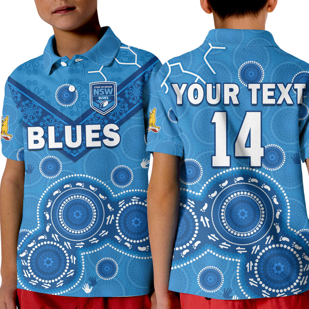 custom-text-and-number-nsw-blues-rugby-polo-shirt-kid-new-south-wales-aboriginal-dot-painting-unique-version