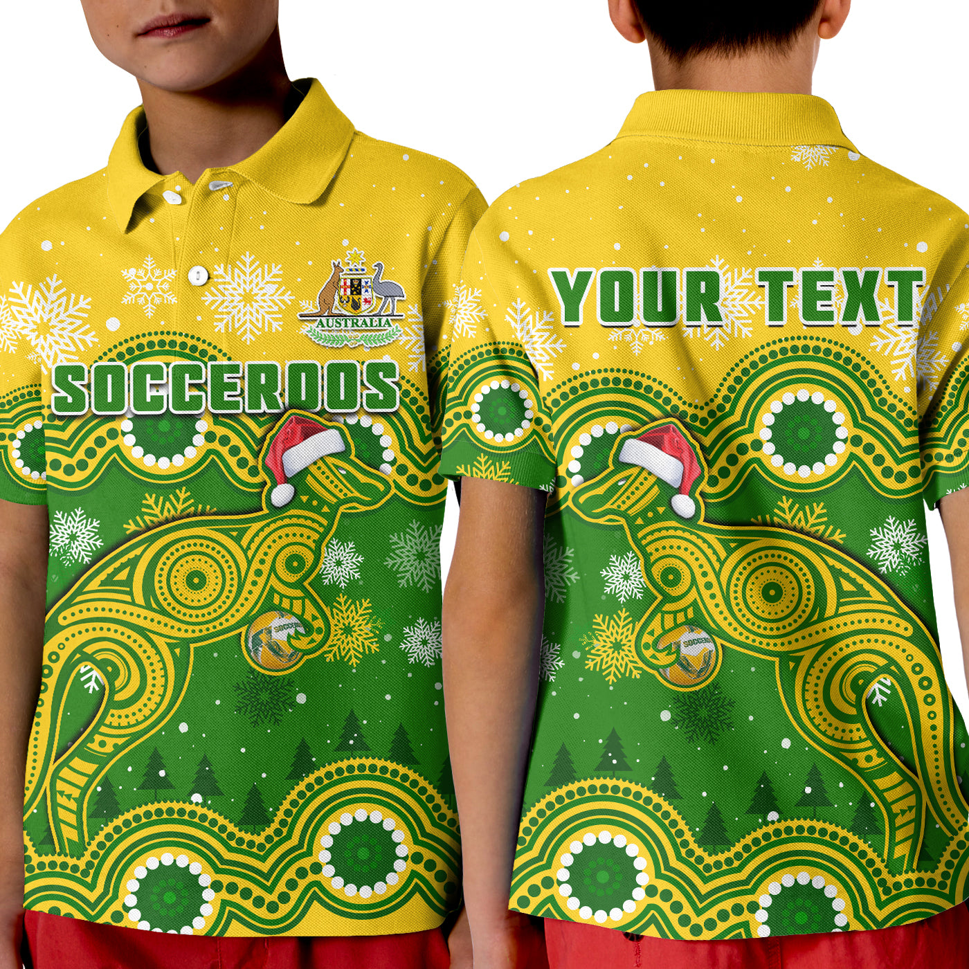custom-personalised-australia-soccer-christmas-polo-shirt-socceroos-indigenous-kangaroo