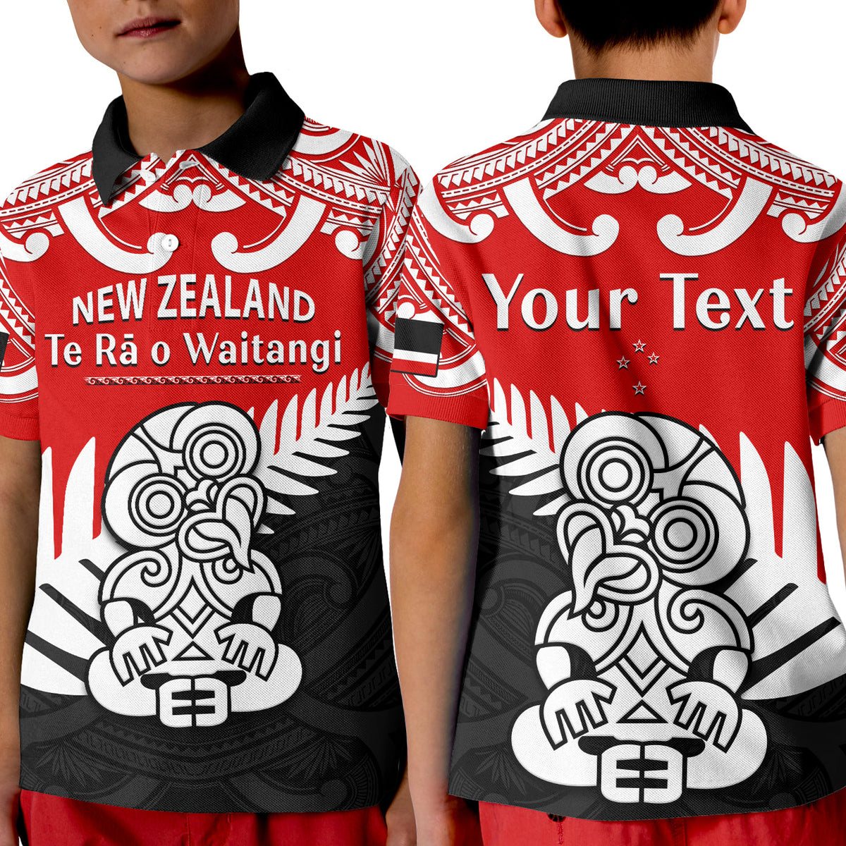 custom-personalised-waitangi-day-polo-shirt-kid-tino-rangatiratanga-flag-with-tiki-maori-fern