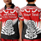 custom-personalised-waitangi-day-polo-shirt-kid-tino-rangatiratanga-flag-with-tiki-maori-fern