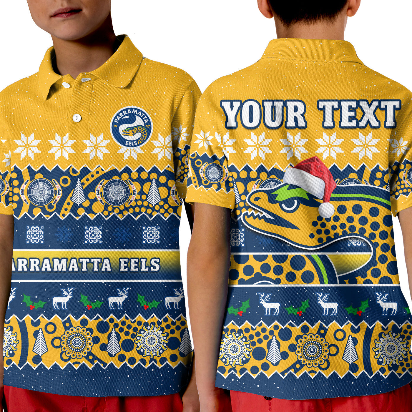 custom-personalised-parramatta-eels-christmas-polo-shirt-parra-aboriginal-art-merry-xmas