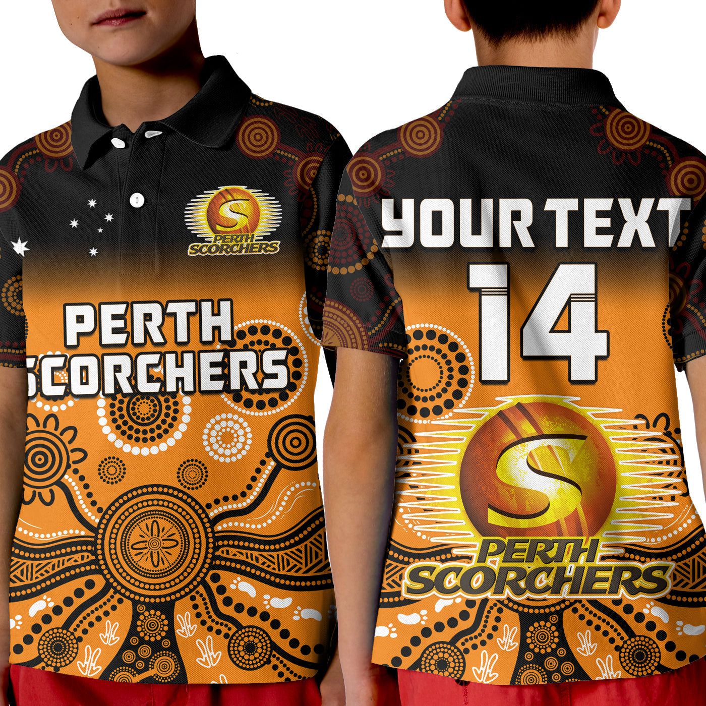 custom-text-and-number-perth-scorchers-polo-shirt-gradient-aboriginal-dot-painting