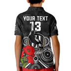 custom-text-and-number-magpies-football-anzac-day-polo-shirt-kid-aboriginal-poppy-flowers