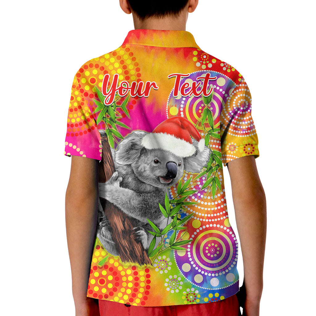 custom-personalised-australia-koala-aboriginal-polo-shirt-kid-rainbow-tie-dye-merry-christmas