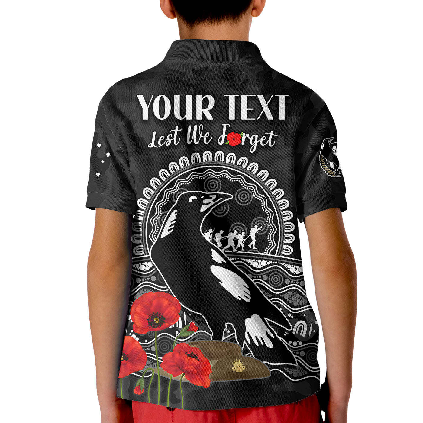 custom-personalised-magpies-football-anzac-day-polo-shirt-kid-speical-poppy-mix-aboriginal