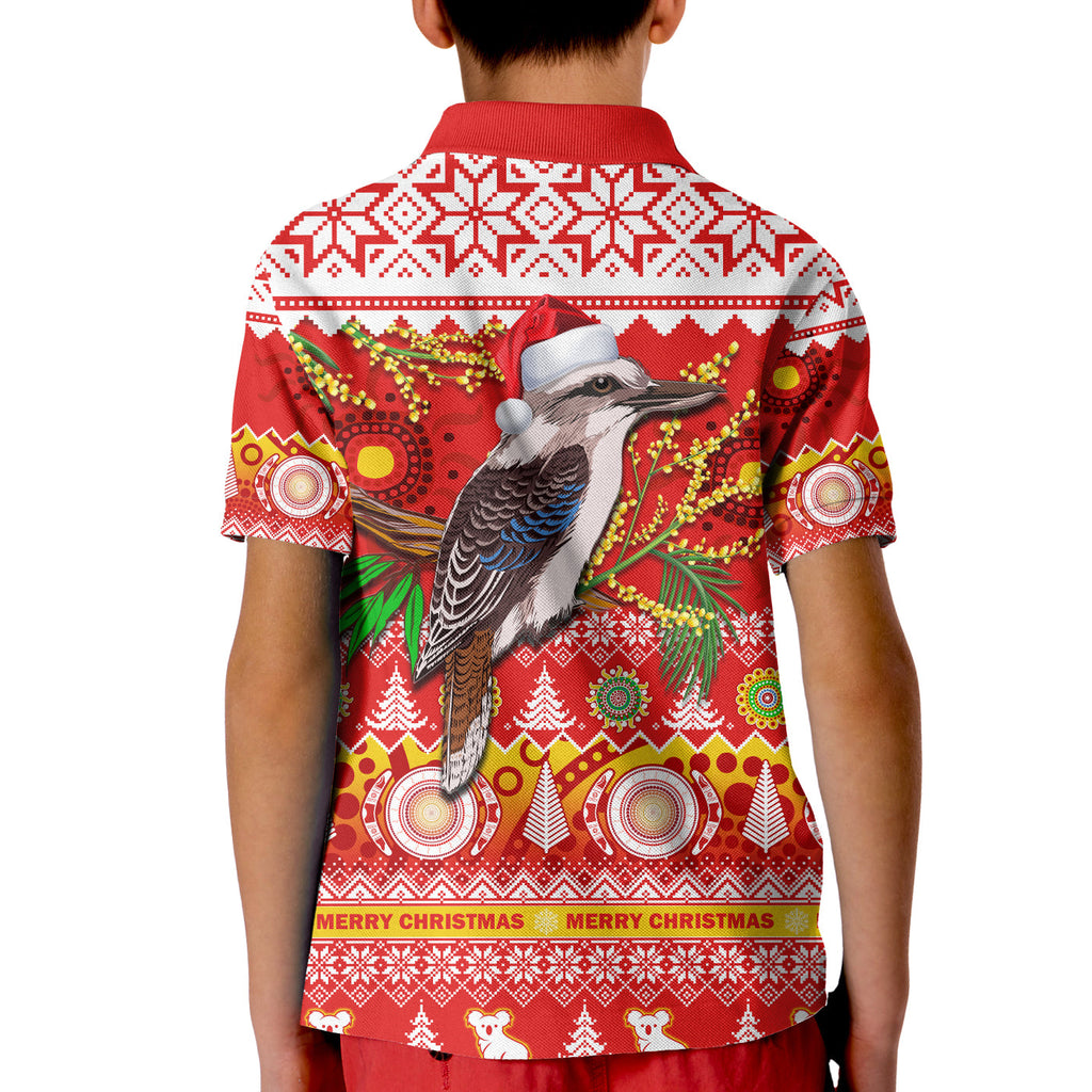 australia-polo-shirt-kid-kookaburra-mix-golden-wattle-aboriginal-art-merry-christmas
