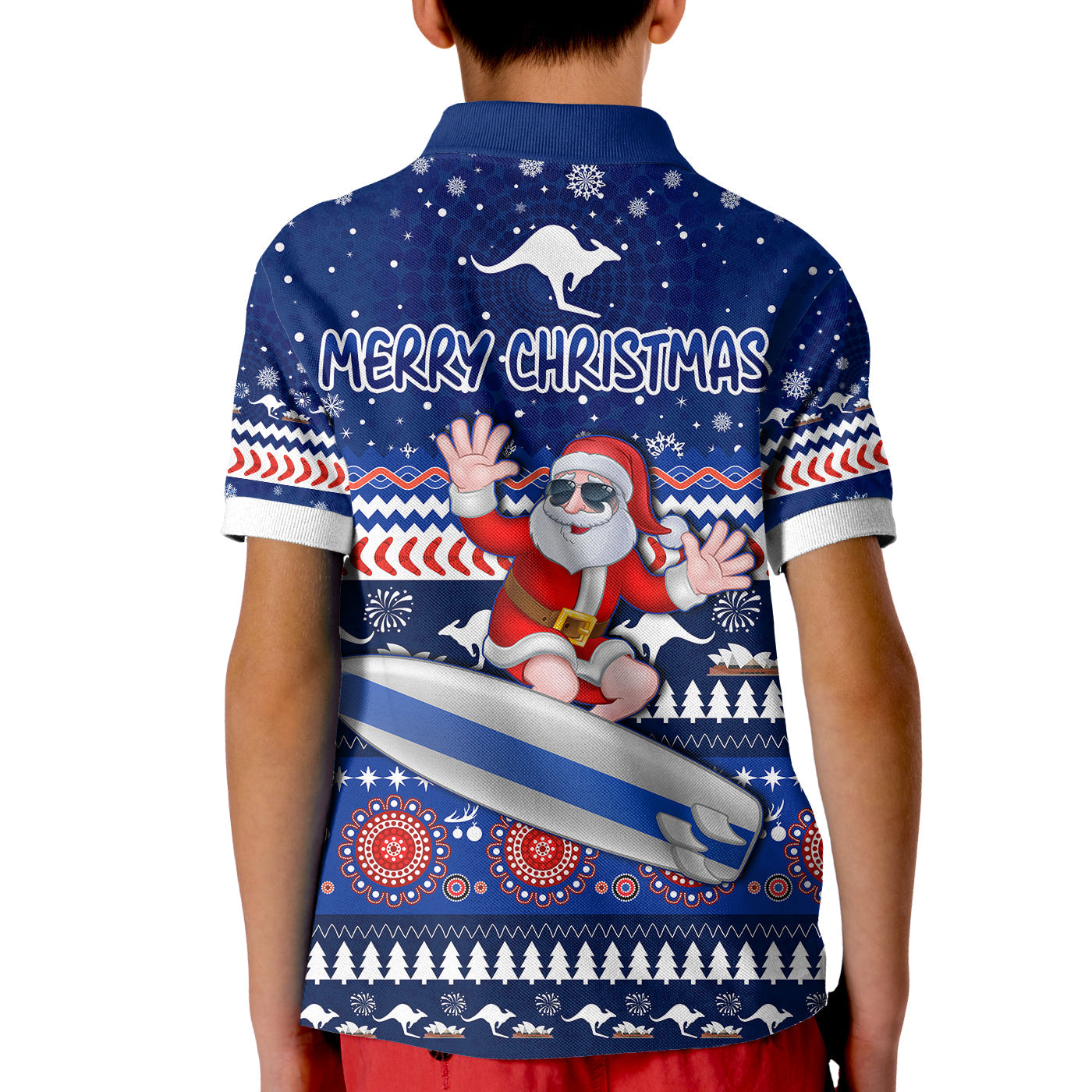 australia-christmas-polo-shirt-kid-aussie-aboriginal-santa-claus-is-surfing-with-kangaroo