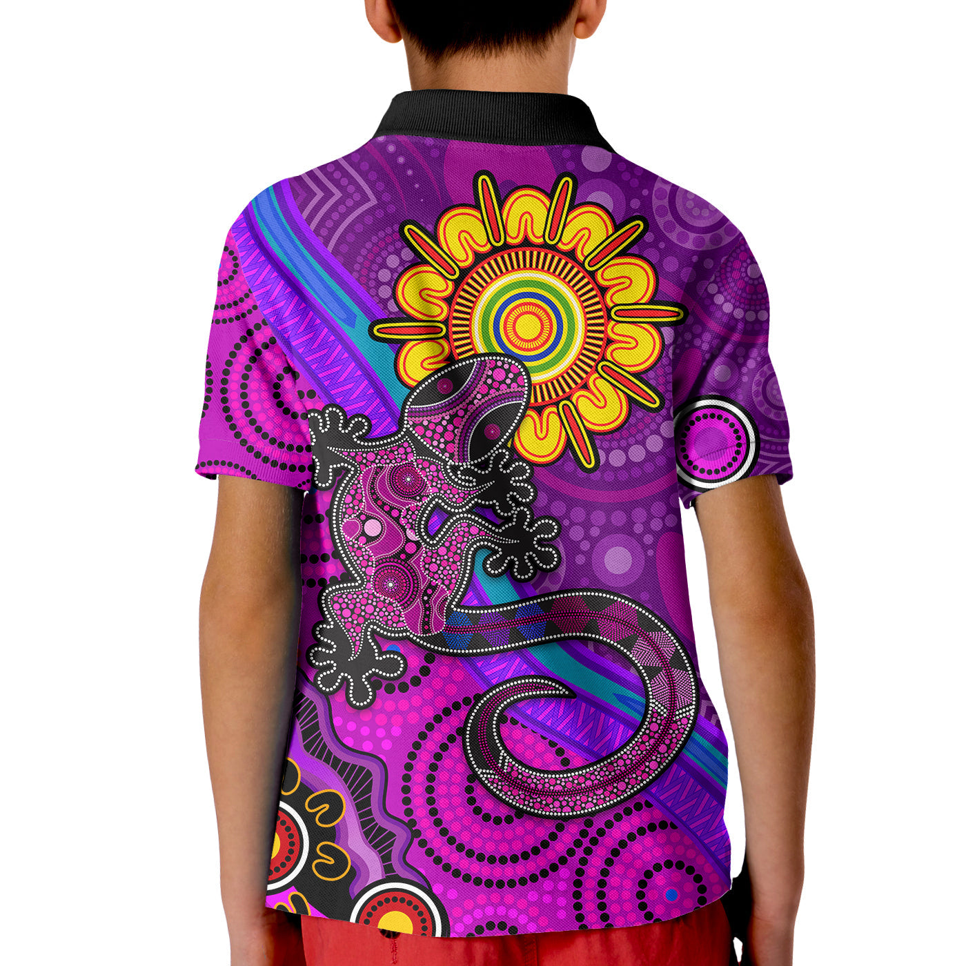 australia-lizard-and-sun-polo-shirt-aboriginal-art-purple