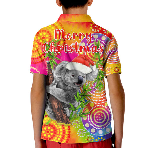australia-koala-aboriginal-polo-shirt-kid-rainbow-tie-dye-merry-christmas