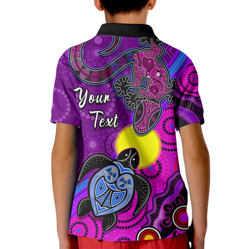 custom-personalised-australia-lizard-and-turtle-polo-shirt-kid-aboriginal-art-beautiful-life