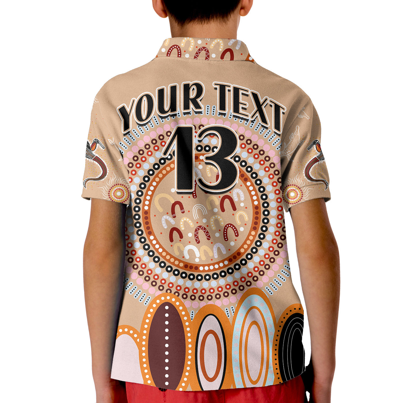custom-text-and-number-aboriginal-stand-up-polo-shirt-circle-dot-with-lizard-version-peachpuff