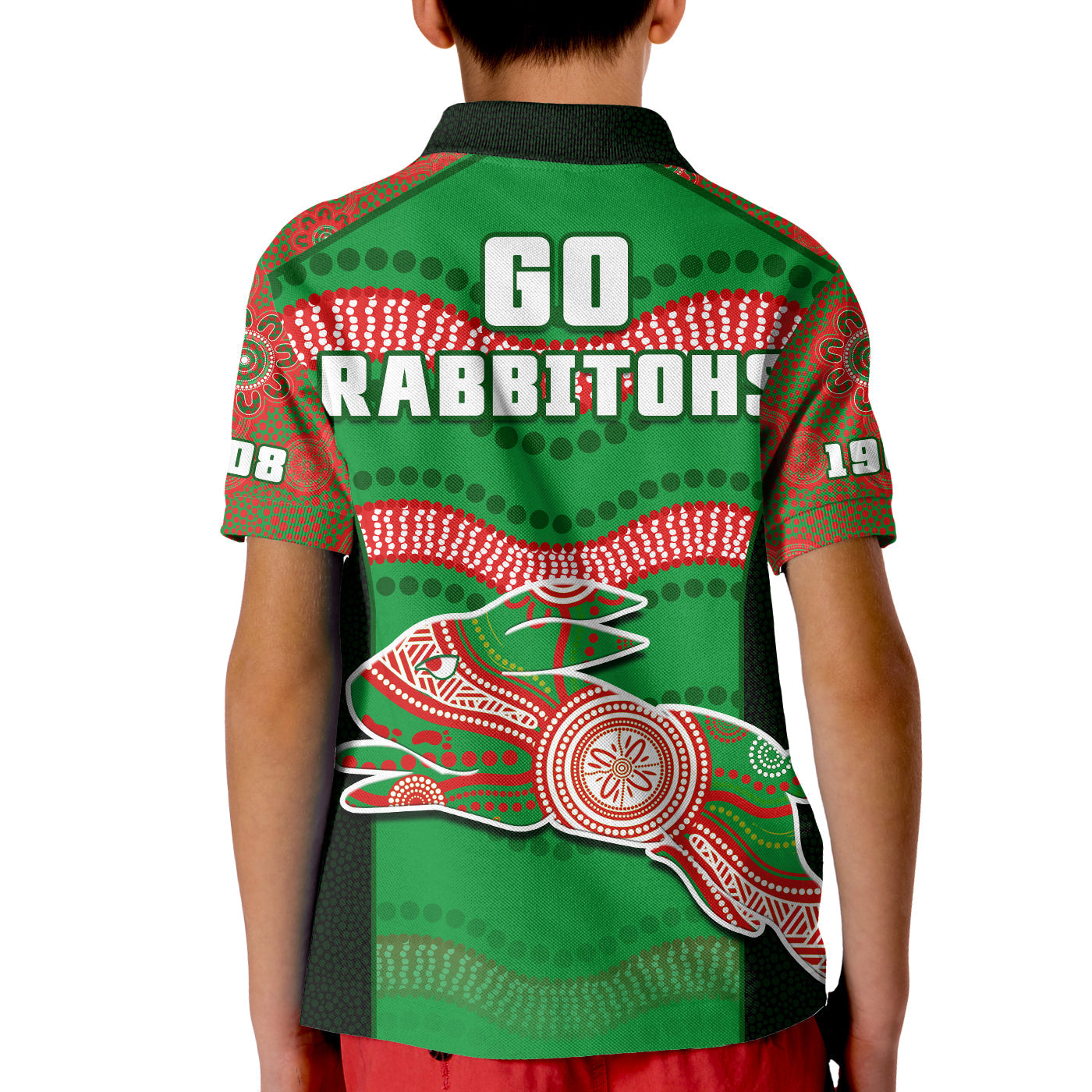 rabbitohs-rugby-polo-shirt-souths-1908-aboriginal-dot-painting-go-bunnies