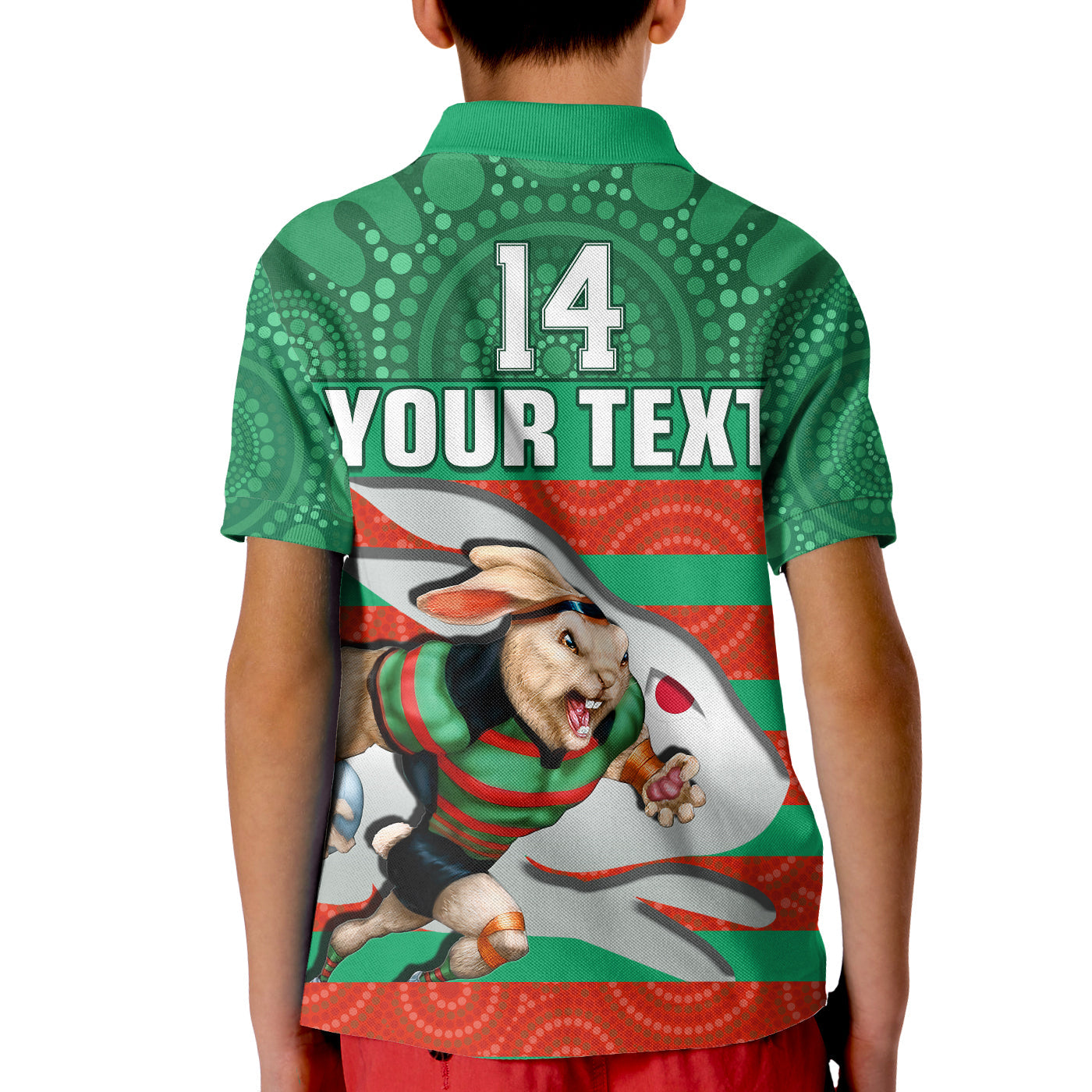 custom-text-and-number-rabbitohs-rugby-polo-shirt-aboriginal-dot-painting-glory-glory-sporty-style