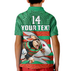 custom-text-and-number-rabbitohs-rugby-polo-shirt-kid-aboriginal-dot-painting-glory-glory-sporty-style