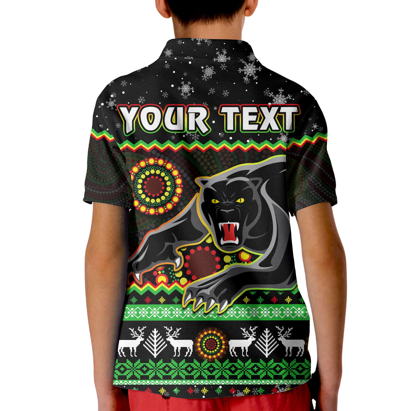 custom-personalised-panthers-christmas-polo-shirt-aboriginal-pattern-penrith-black-version