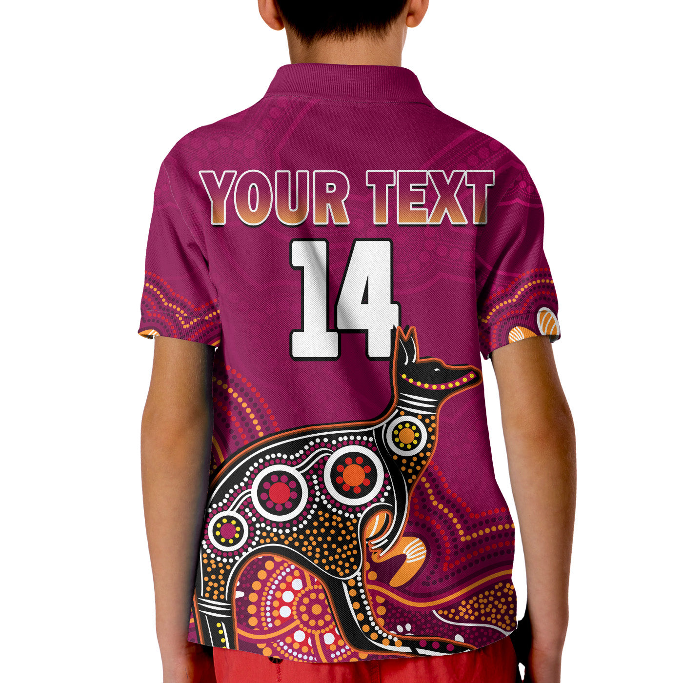 custom-text-and-number-maroons-rugby-polo-shirt-kid-queensland-kangaroo-aboriginal-dot-paintings
